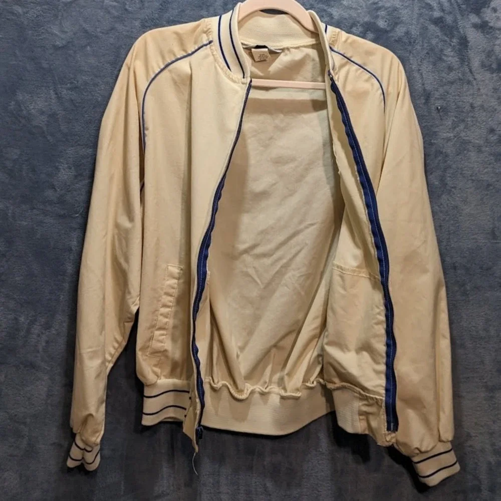 Vintage Swingster Indiana Bell Safety Award Bomber Jacket Cream Blue Unisex L